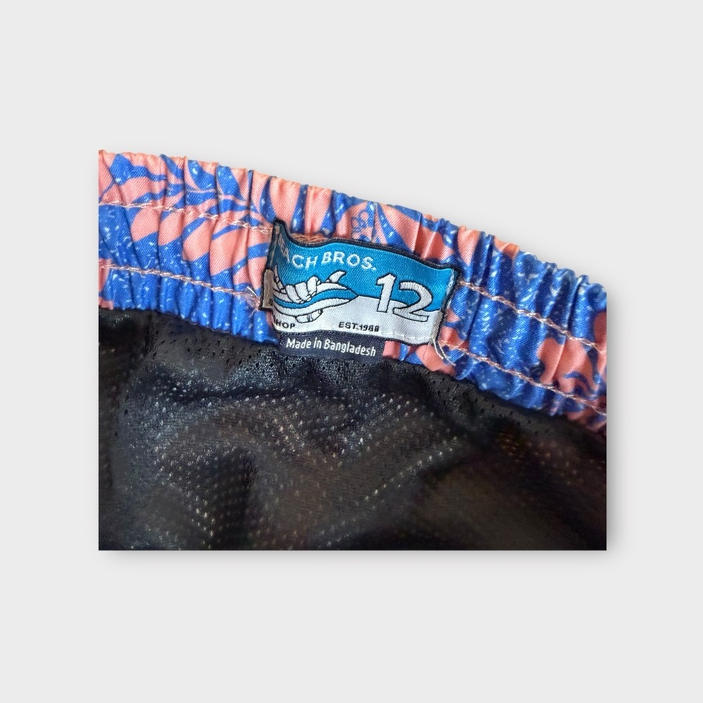 Beach Bros. Pink Hibiscus Floral Pattern Blue Swim Trunks - Picture 3 of 5